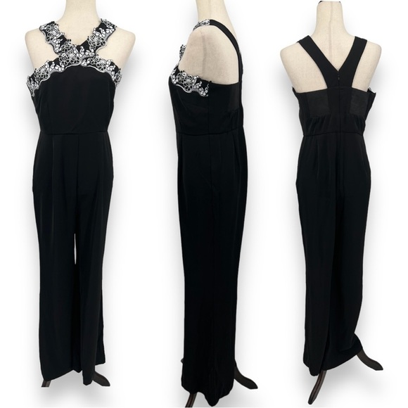 Anthropologie Foxiedox Sarah Floral Embroidered Wide Leg Halter Jumpsuit Medium - Picture 3 of 11